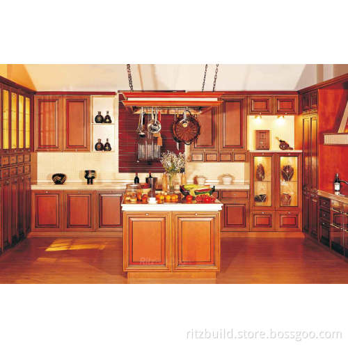 Home Furniture Orange Rust Solid Wood Kitchen Cabinet